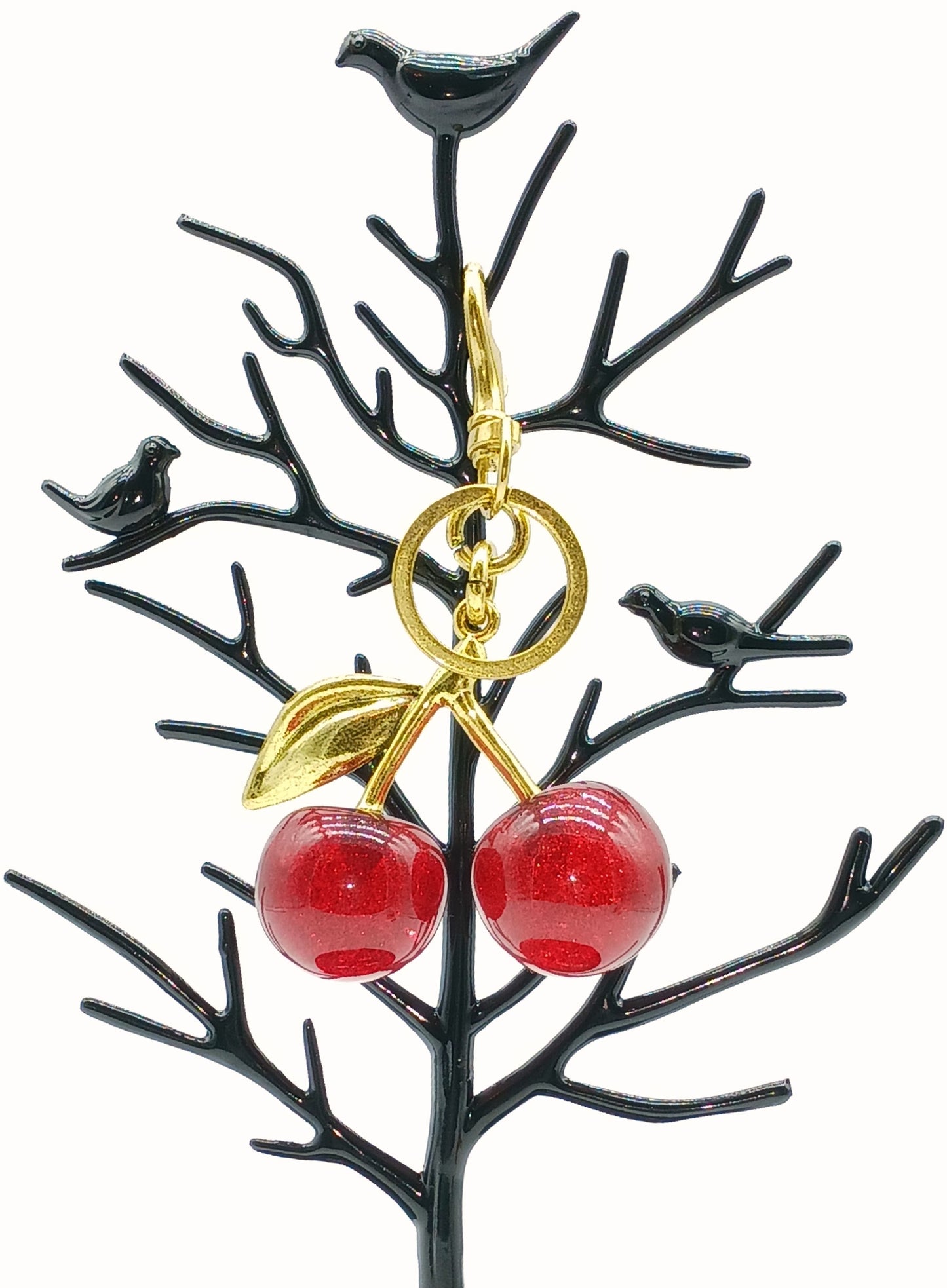 Cherry Glitter Acrylic Keychain Bag Charm – Gold Metal