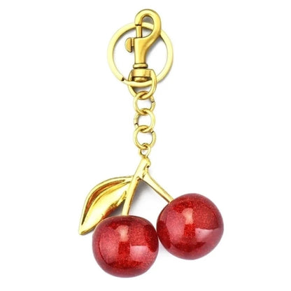 Cherry Glitter Acrylic Keychain Bag Charm – Gold Metal