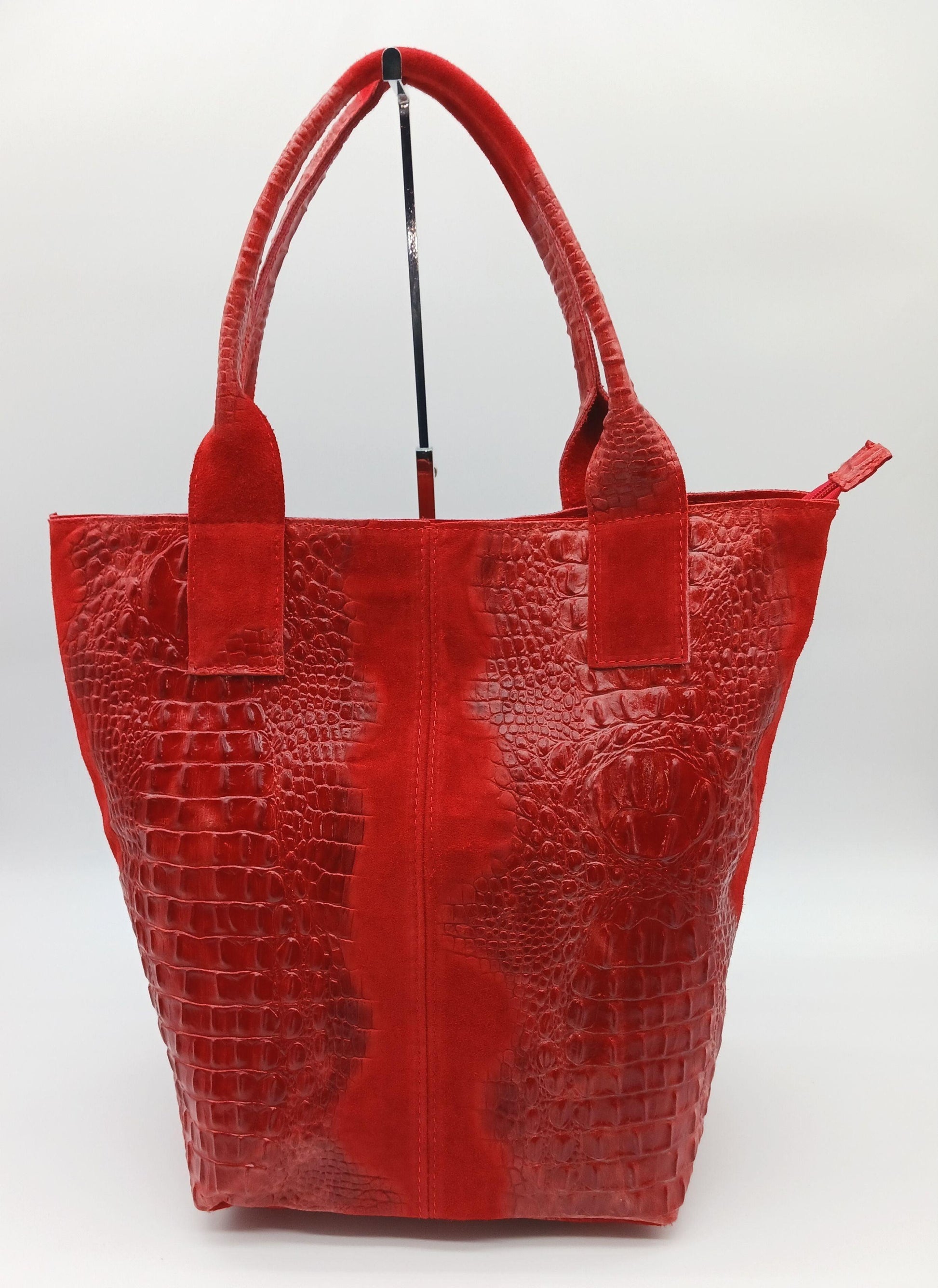 Buy Brown Embossed Crocodile Genuine Leather Tote Bag for Women, Satchel  Purse, Shoulder Handbag