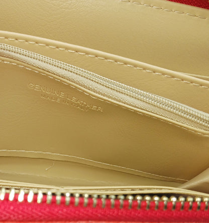 Genuine Snake Embossed Leather Zip Wallet – Made In Italy - Red