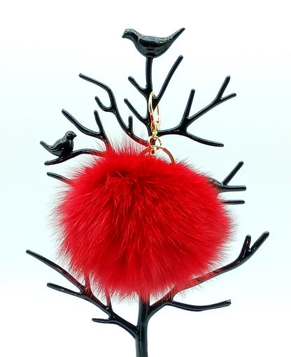 Genuine Fox Fur Round Pom Keychain Bag Charm