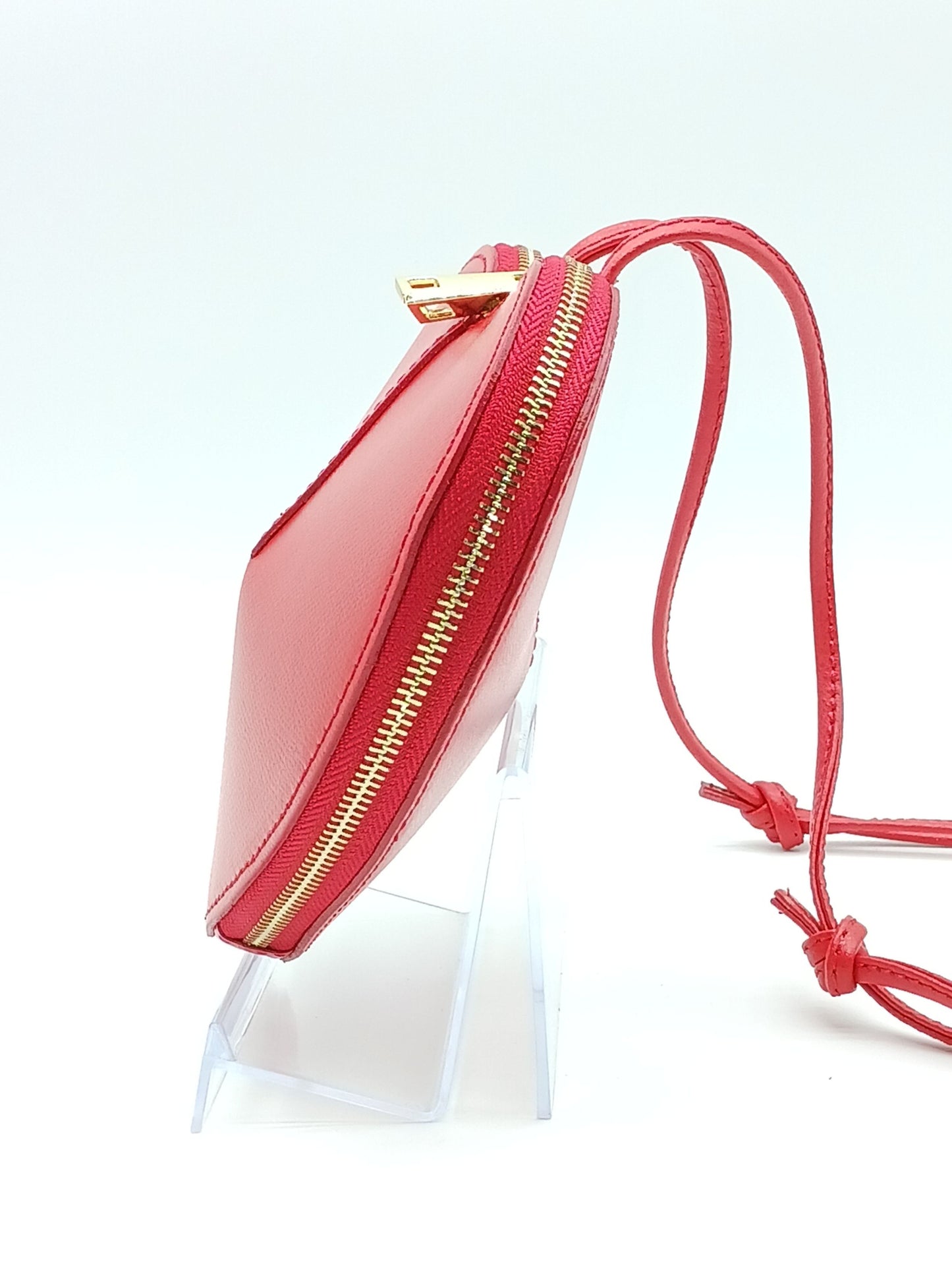 Red Genuine Palmellato Leather Heart Crossbody Handbag – Made In Italy