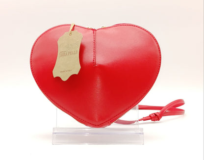 Red Genuine Leather Heart Crossbody Handbag – Made In Italy