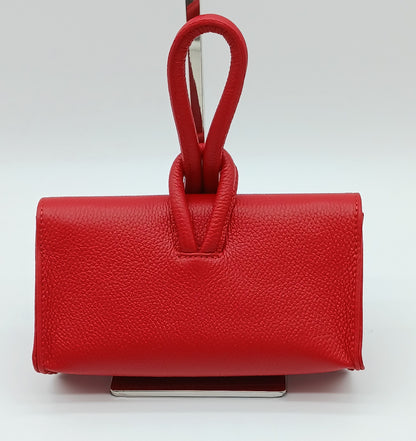 Genuine Pebble Leather Crossbody Handbag - Red – Made In Italy - DumasvilleBoutique