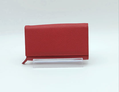 Italian Genuine Pebble Leather Wallet - Red