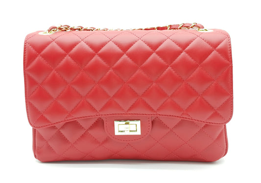 Genuine Leather Quilted Handbag (X-Large) Red – Made In Italy
