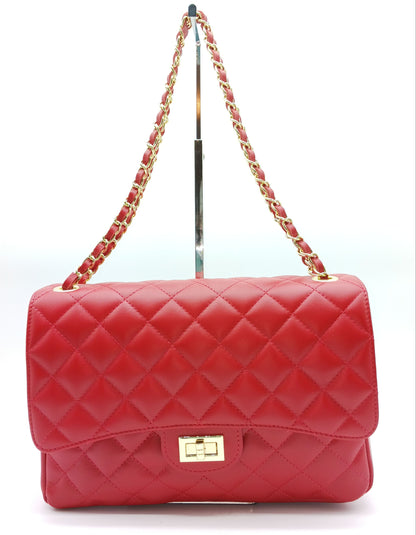 Genuine Leather Quilted Handbag (X-Large) Red – Made In Italy