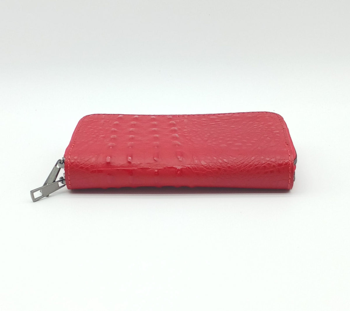 Genuine Croc Embossed Leather Double Zip Wallet – Made In Italy - Red