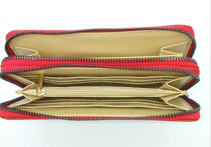 Genuine Croc Embossed Leather Double Zip Wallet – Made In Italy - Red
