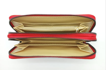 Genuine Croc Embossed Leather Double Zip Wallet – Made In Italy - Red
