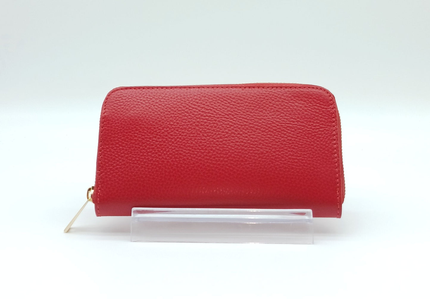 Genuine Pebble Leather Zip Wallet – Made In Italy - Red