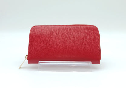 Genuine Pebble Leather Zip Wallet – Made In Italy - Red