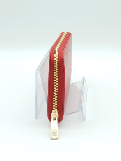 Genuine Pebble Leather Zip Wallet – Made In Italy - Red