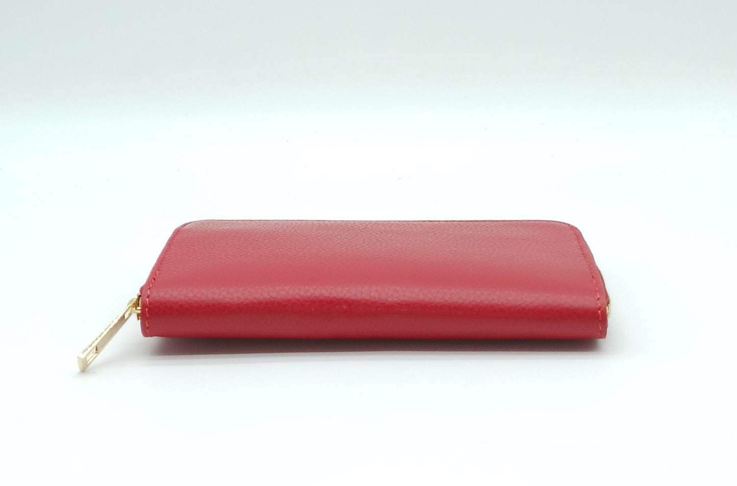 Genuine Pebble Leather Zip Wallet – Made In Italy - Red