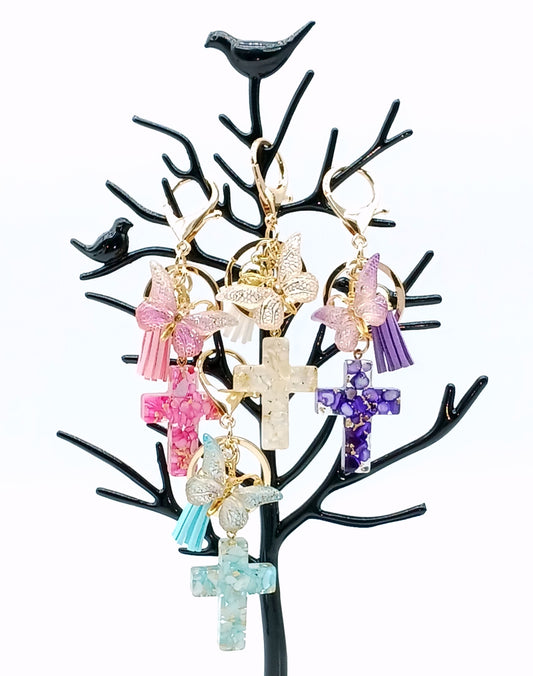 Tassel Butterfly Cross Keychain Bag Charm