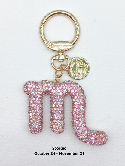 Bling Zodiac Rhinestone Keychain Bag Charm