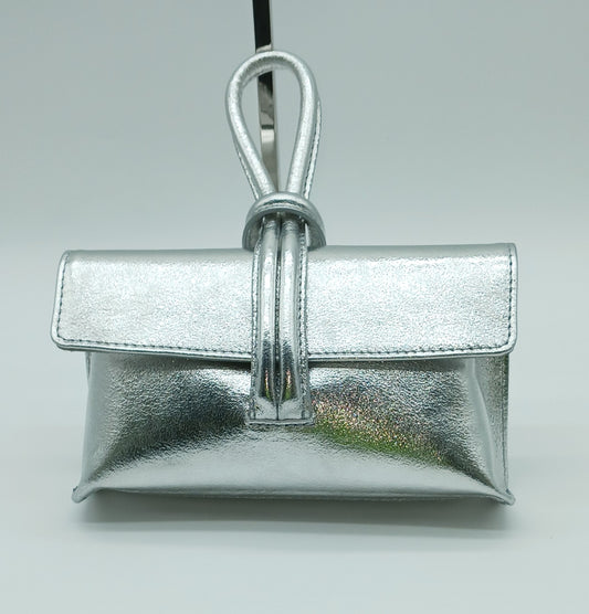 Genuine Pebble Leather Crossbody Handbag - Metallic Silver – Made In Italy - DumasvilleBoutique
