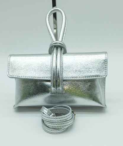 Genuine Pebble Leather Crossbody Handbag - Metallic Silver – Made In Italy - DumasvilleBoutique