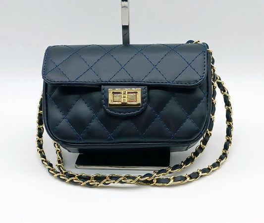 Genuine Leather Quilted Handbag (Small) – Made In Italy - Blue - DumasvilleBoutique