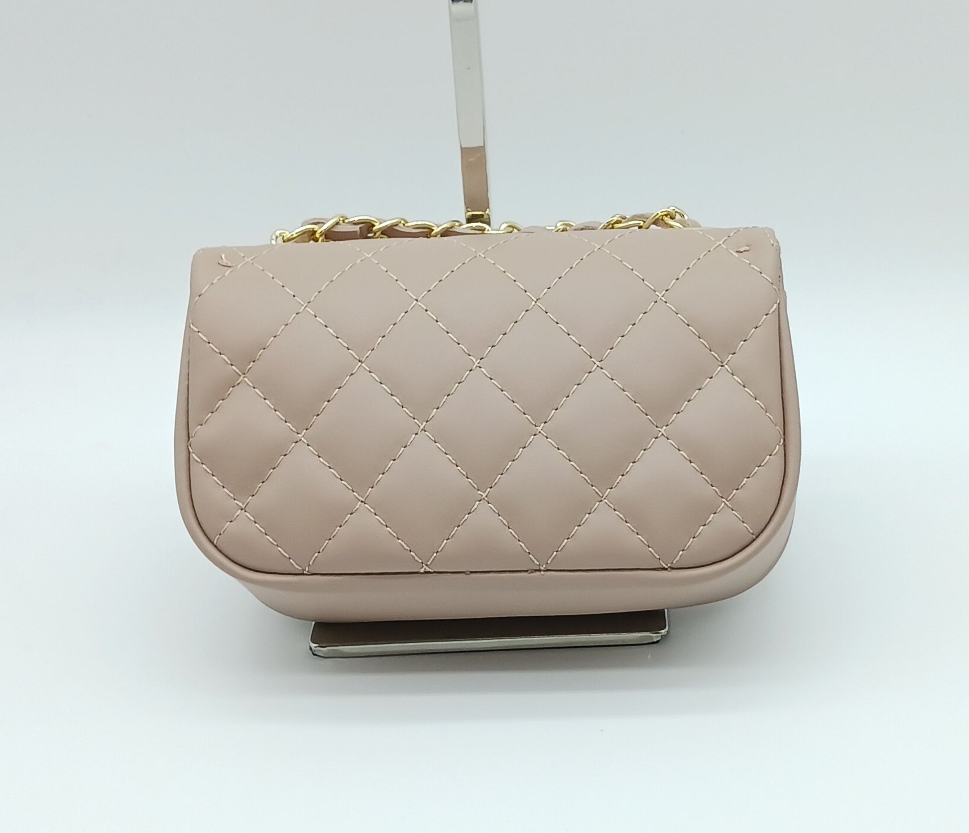 Genuine Leather Quilted Handbag (Small) – Made In Italy - Blush Pink - DumasvilleBoutique