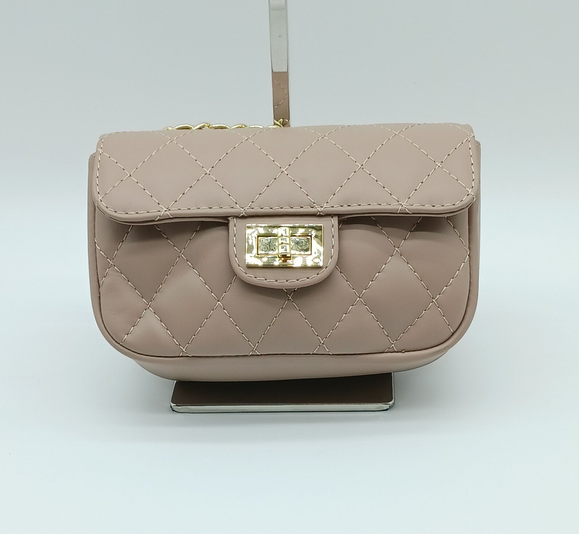 Genuine Leather Quilted Handbag (Small) – Made In Italy - Blush Pink - DumasvilleBoutique
