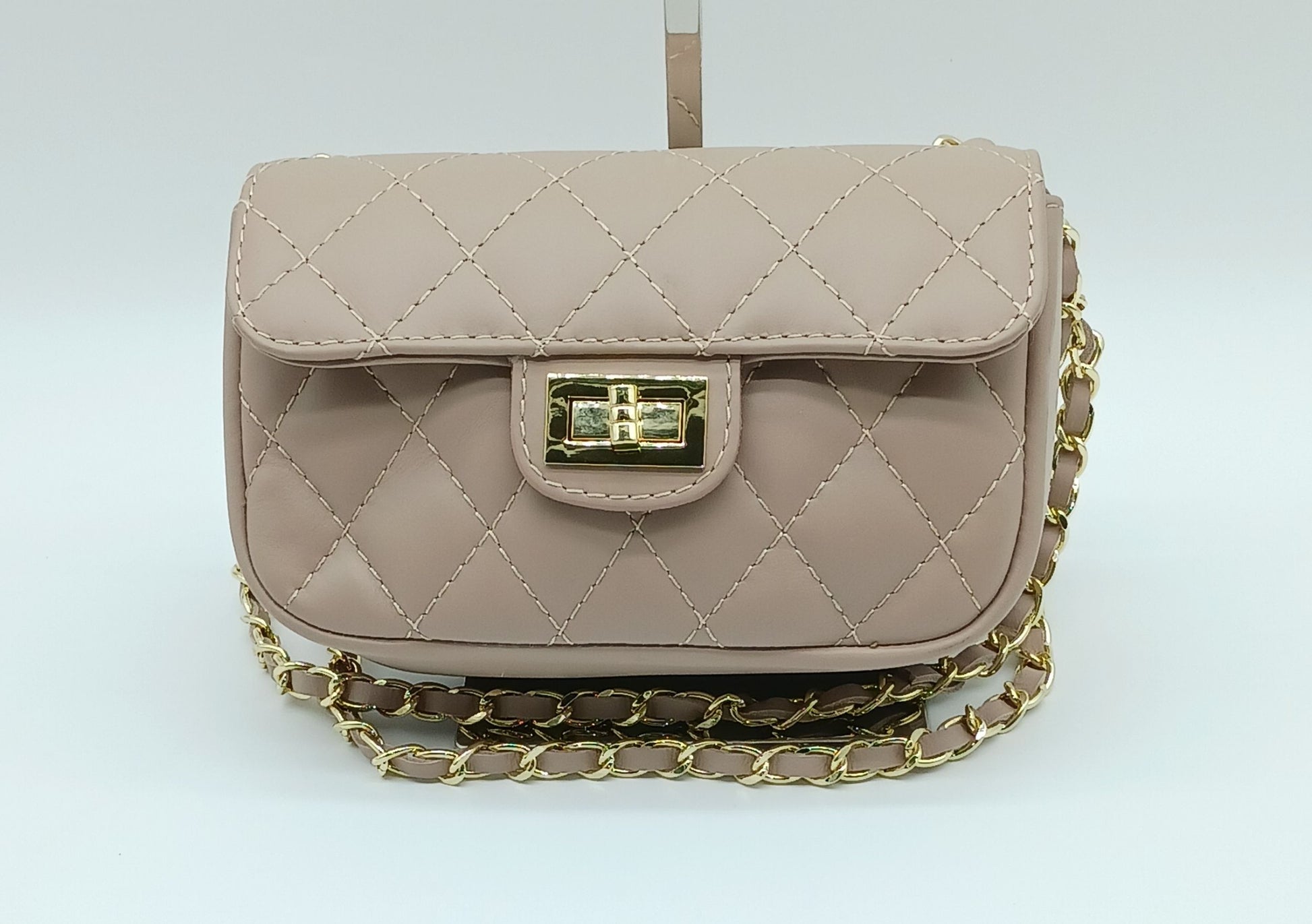 Genuine Leather Quilted Handbag (Small) – Made In Italy - Blush Pink - DumasvilleBoutique