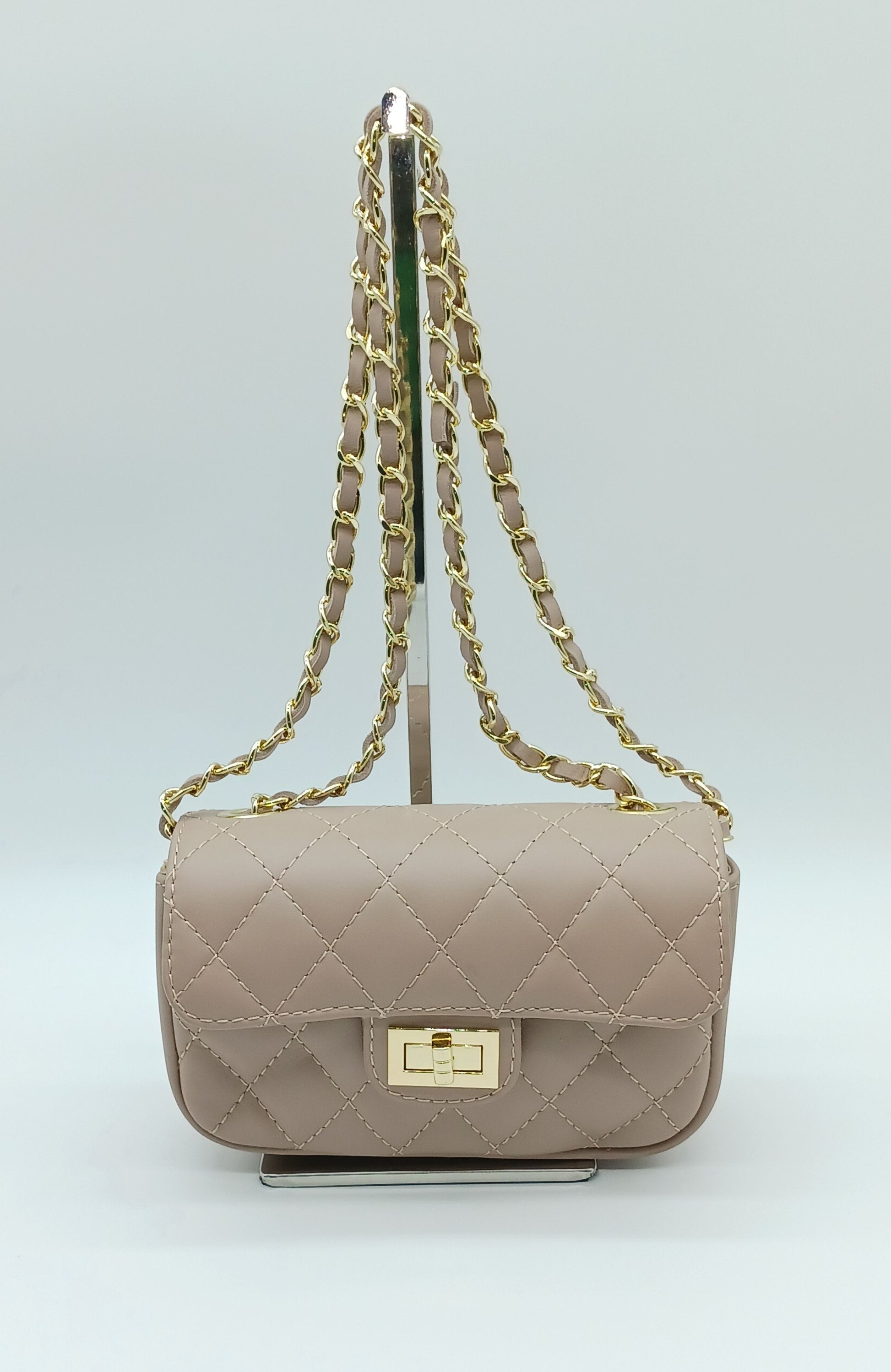 Genuine Leather Quilted Handbag (Small) – Made In Italy - Blush Pink - DumasvilleBoutique