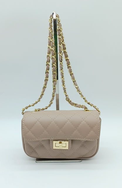 Genuine Leather Quilted Handbag (Small) – Made In Italy - Blush Pink - DumasvilleBoutique