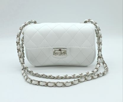 Genuine Leather Quilted Handbag (Small) – Made In Italy - White