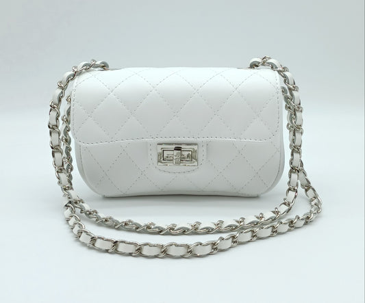 Genuine Leather Quilted Handbag (Small) – Made In Italy - White