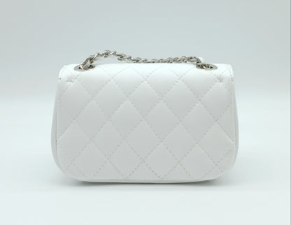 Genuine Leather Quilted Handbag (Small) – Made In Italy - White