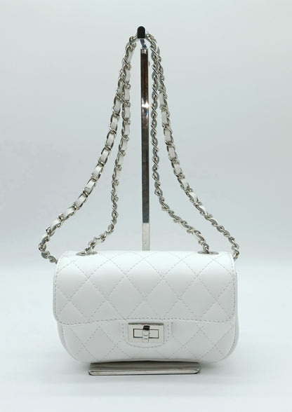 Genuine Leather Quilted Handbag (Small) – Made In Italy - White