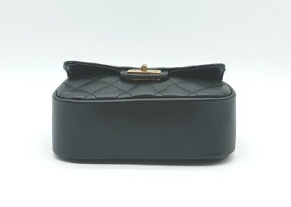 Genuine Leather Quilted Handbag (Small) – Made In Italy - Black