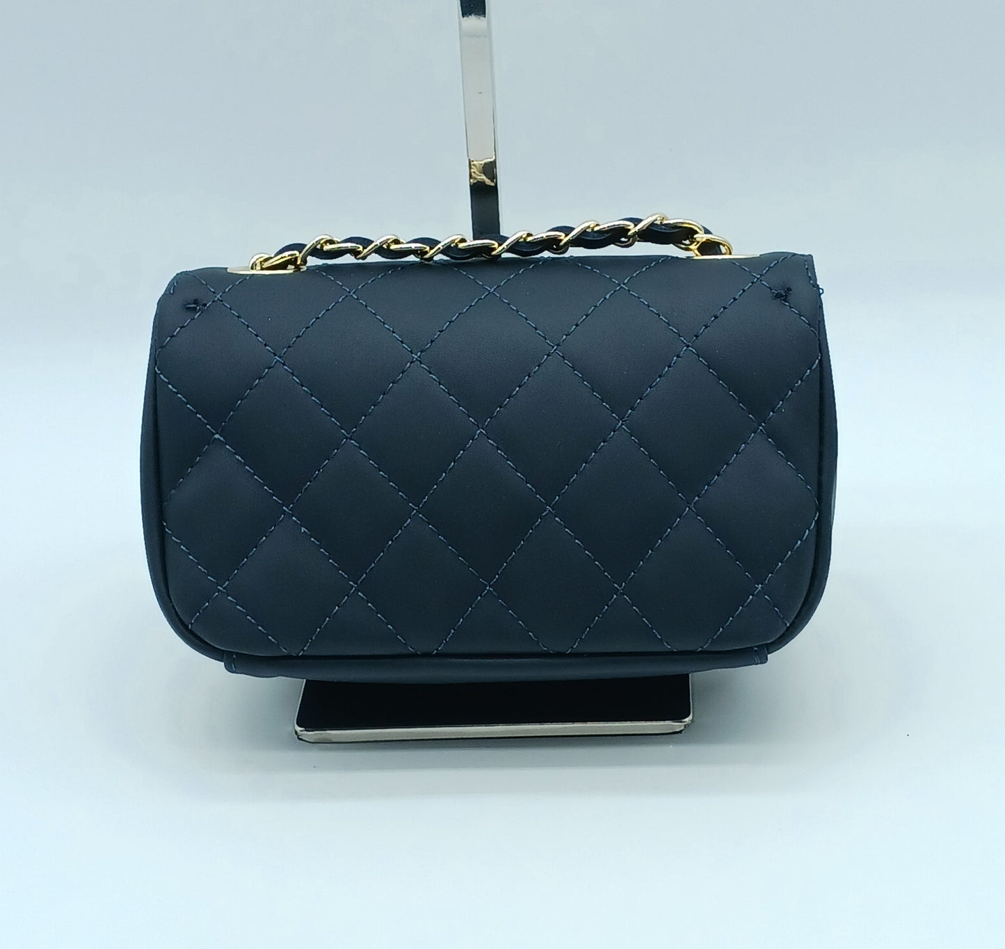 Genuine Leather Quilted Handbag (Small) – Made In Italy - Blue