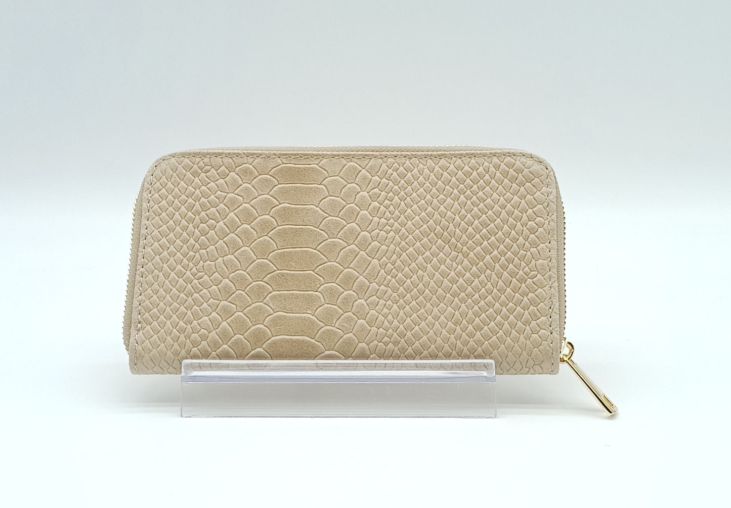 Genuine Snake Embossed Leather Zip Wallet – Made In Italy - Taupe