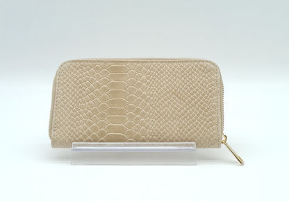 Genuine Snake Embossed Leather Zip Wallet – Made In Italy - Taupe