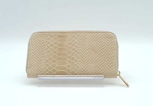 Genuine Snake Embossed Leather Zip Wallet – Made In Italy - Taupe
