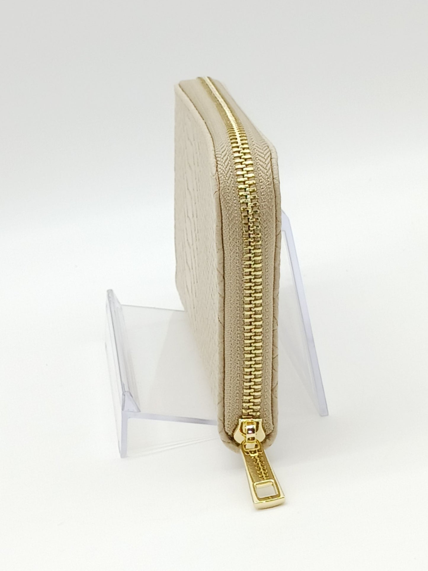 Genuine Snake Embossed Leather Zip Wallet – Made In Italy - Taupe