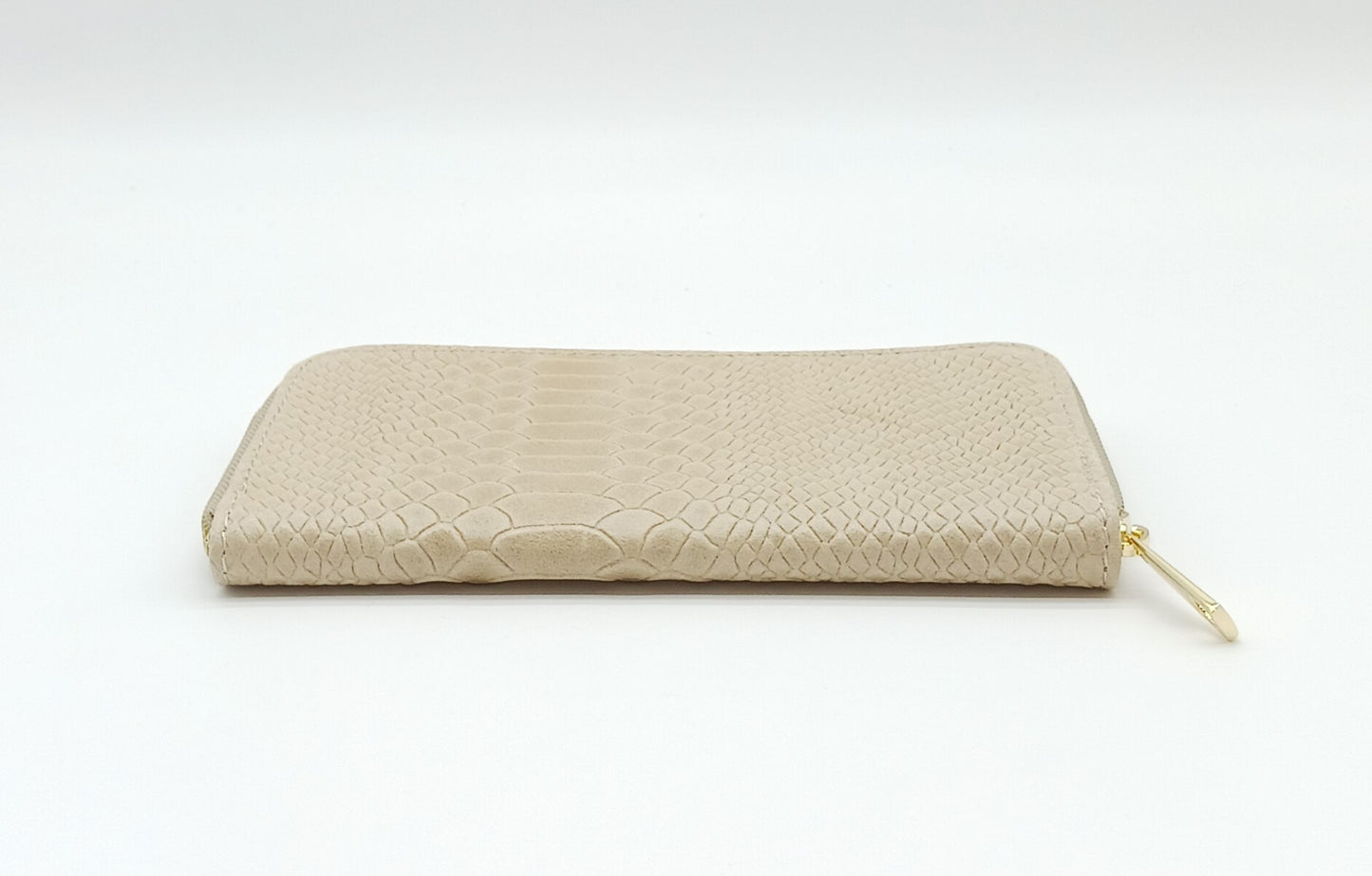 Genuine Snake Embossed Leather Zip Wallet – Made In Italy - Taupe