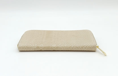 Genuine Snake Embossed Leather Zip Wallet – Made In Italy - Taupe