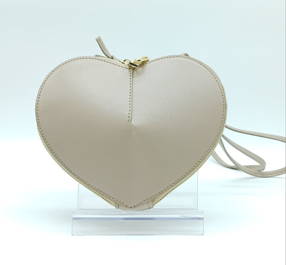 Taupe Genuine Leather Heart Crossbody Handbag – Made In Italy