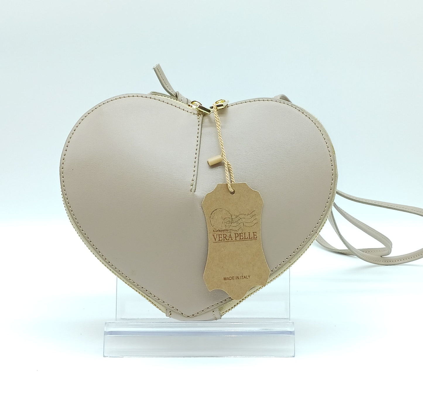 Taupe Genuine Leather Heart Crossbody Handbag – Made In Italy