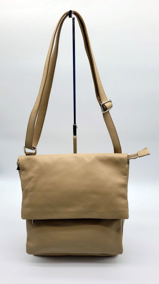 Genuine Pebble Leather Shoulder Crossbody Handbag - Taupe – Made In Italy - DumasvilleBoutique