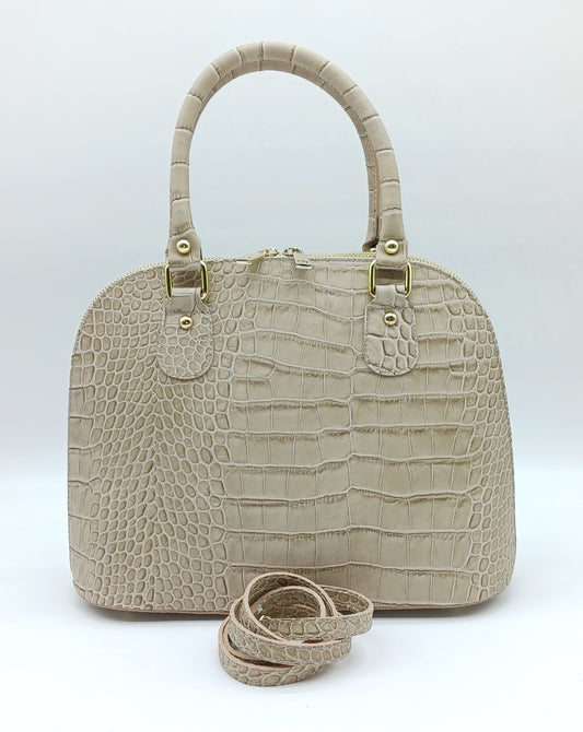 Taupe Italian Croc Embossed Genuine Leather Handbag Satchel – Made In Italy