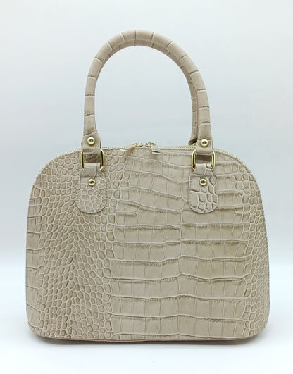 Taupe Italian Croc Embossed Genuine Leather Handbag Satchel – Made In Italy