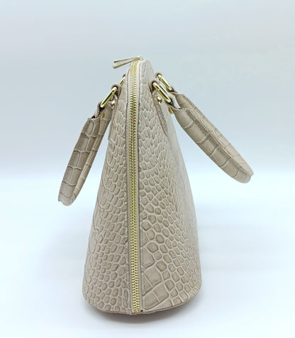 Taupe Italian Croc Embossed Genuine Leather Handbag Satchel – Made In Italy