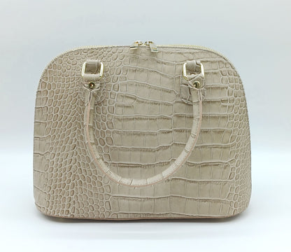 Taupe Italian Croc Embossed Genuine Leather Handbag Satchel – Made In Italy
