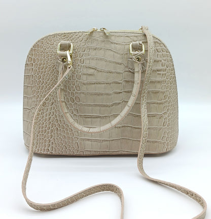 Taupe Italian Croc Embossed Genuine Leather Handbag Satchel – Made In Italy