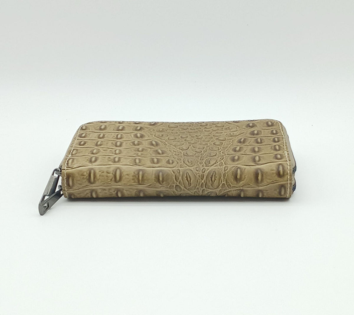 Genuine Croc Embossed Leather Double Zip Wallet – Made In Italy - Taupe