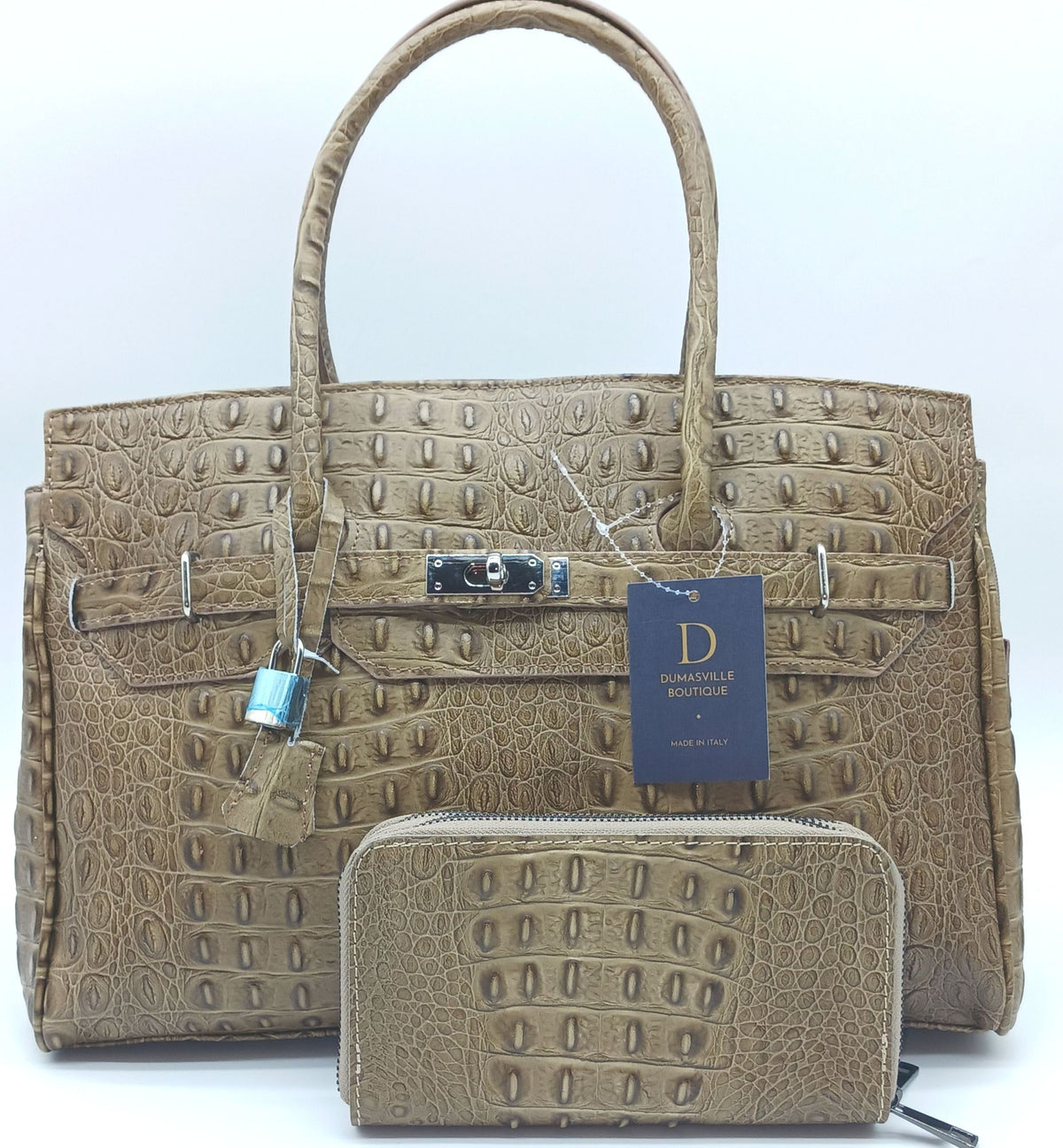 Genuine Croc Embossed Leather Double Zip Wallet – Made In Italy - Taupe